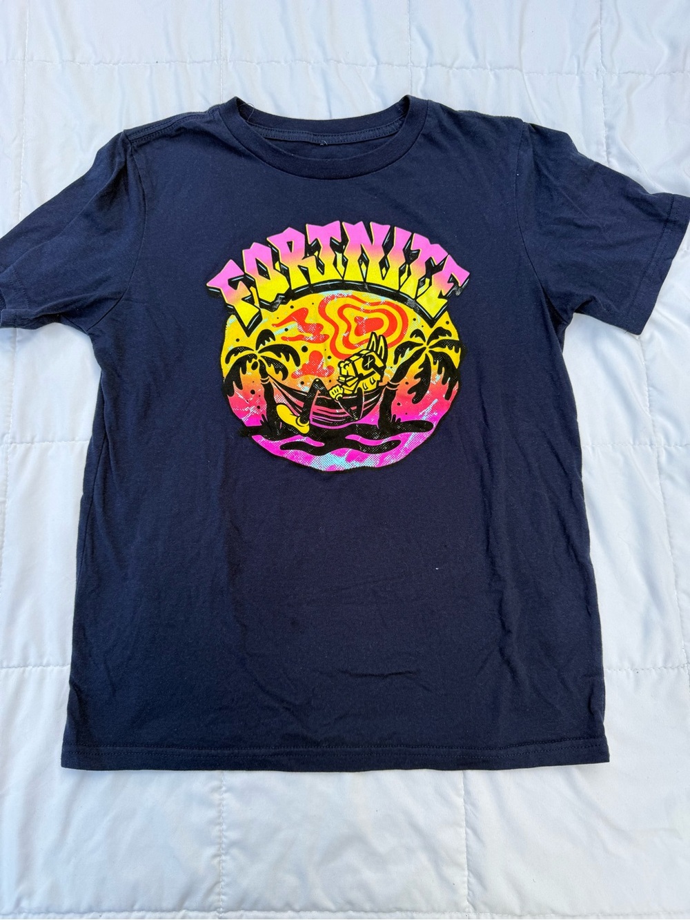 Kids' Black Short Sleeve Tee with Neon Sunset Graphic